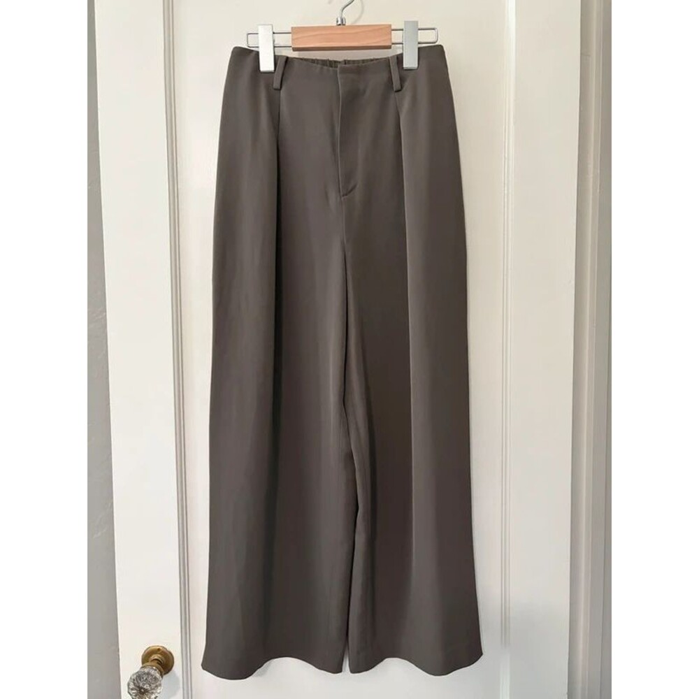 Uniqlo Drape Wide Leg Cropped Pants XS Taupe Brown High Rise Stretch Trousers